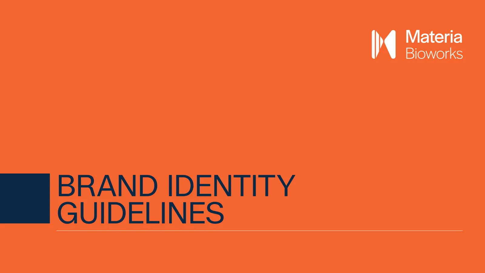 Materia Bioworks Brand Guidelines presentation, page 1 of 45