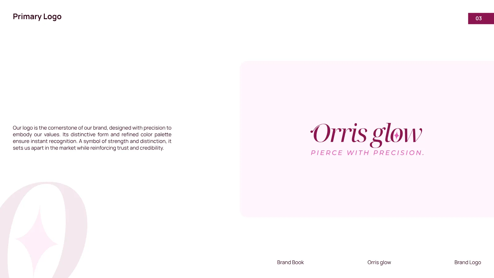 Orris Glow Brand Guidelines presentation, page 4 of 32