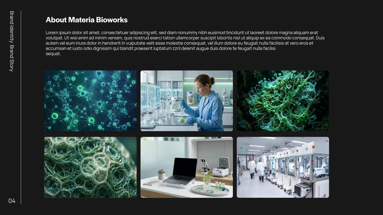Materia Bioworks Brand Guidelines presentation, page 4 of 45