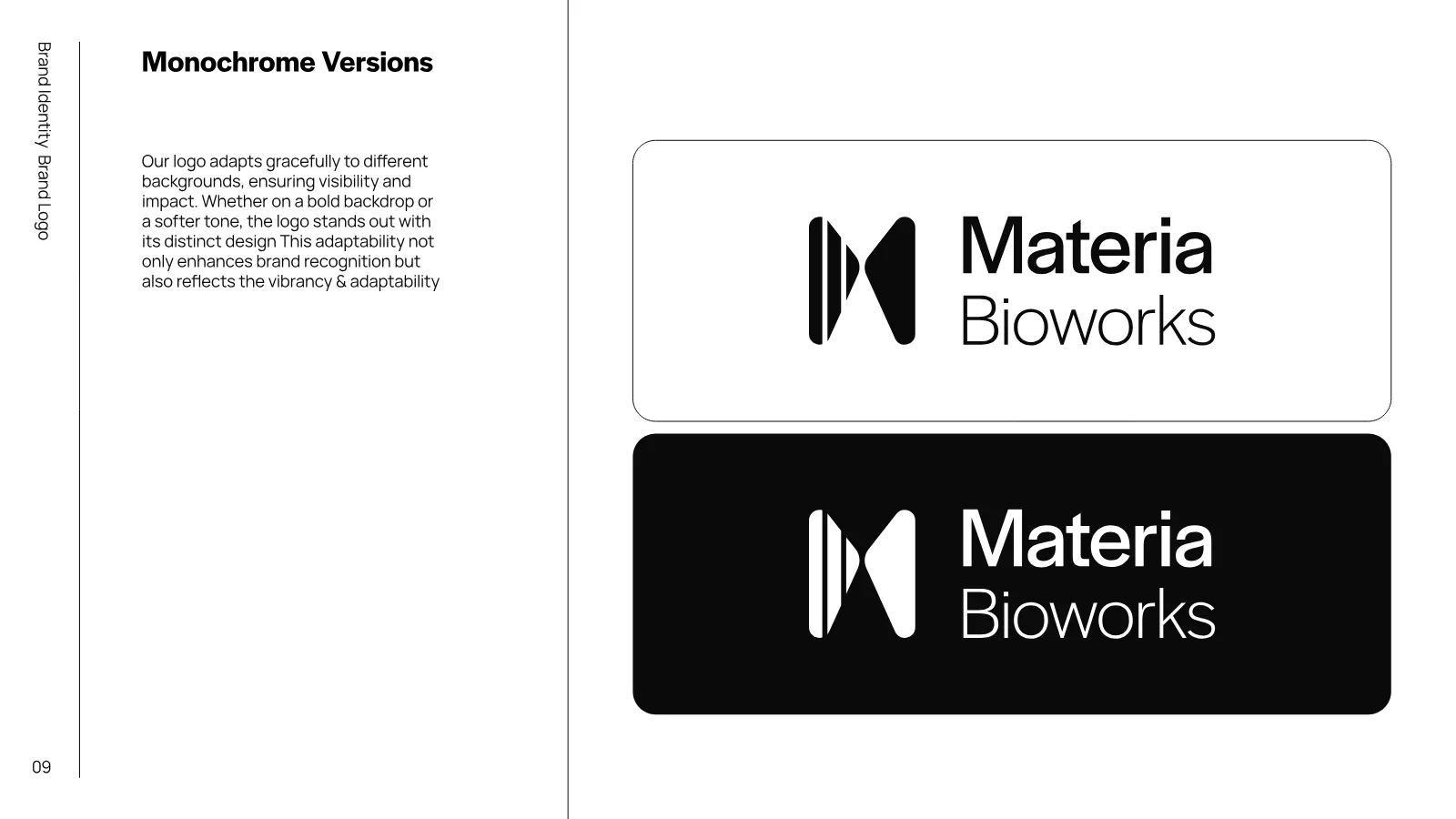 Materia Bioworks Brand Guidelines presentation, page 8 of 45
