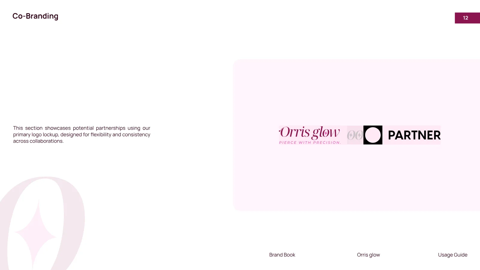 Orris Glow Brand Guidelines presentation, page 13 of 32