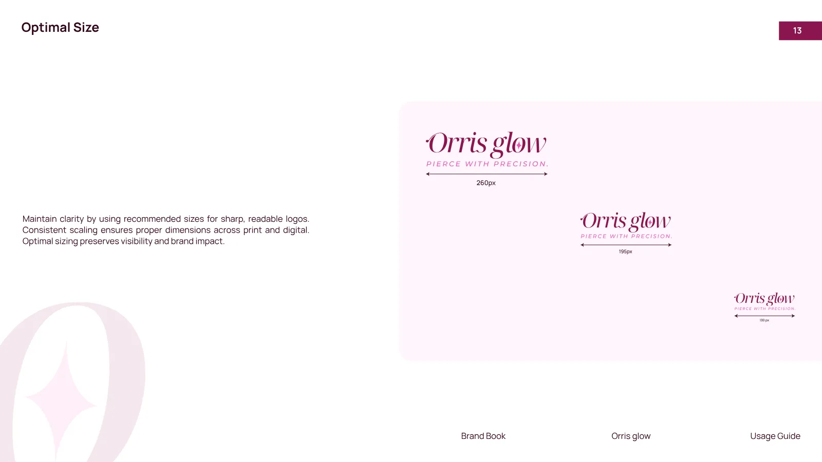 Orris Glow Brand Guidelines presentation, page 14 of 32