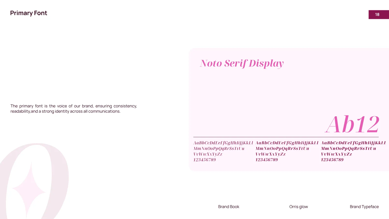 Orris Glow Brand Guidelines presentation, page 19 of 32