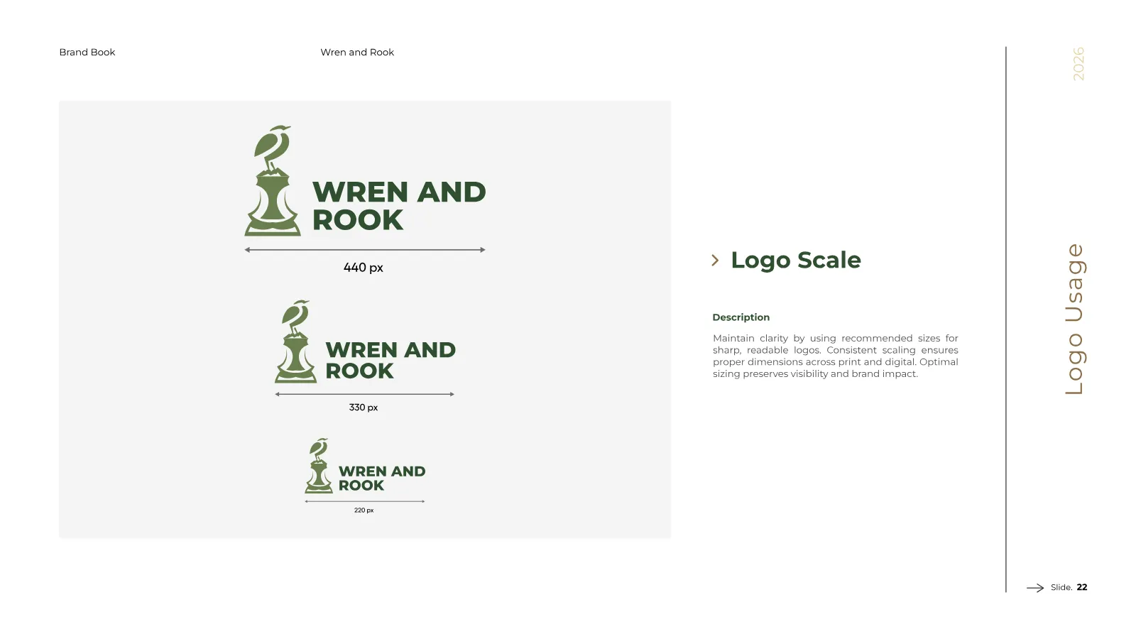 Wren and Rook Brand Guidelines presentation, page 23 of 38