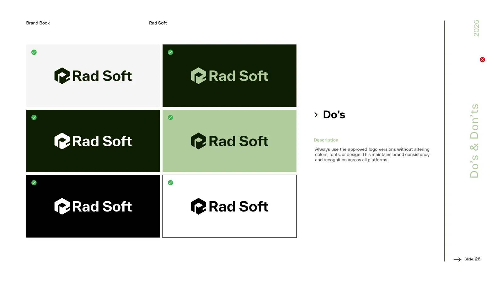 Rad Soft Brand Guidelines presentation, page 27 of 39
