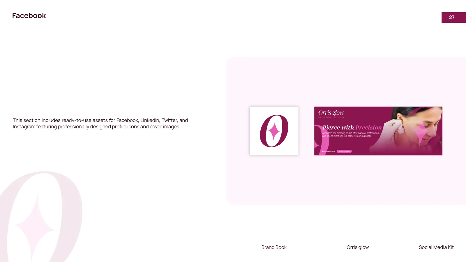 Orris Glow Brand Guidelines presentation, page 28 of 32