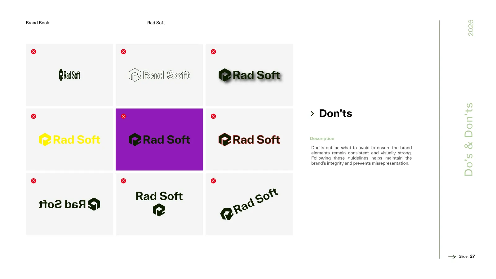 Rad Soft Brand Guidelines presentation, page 28 of 39