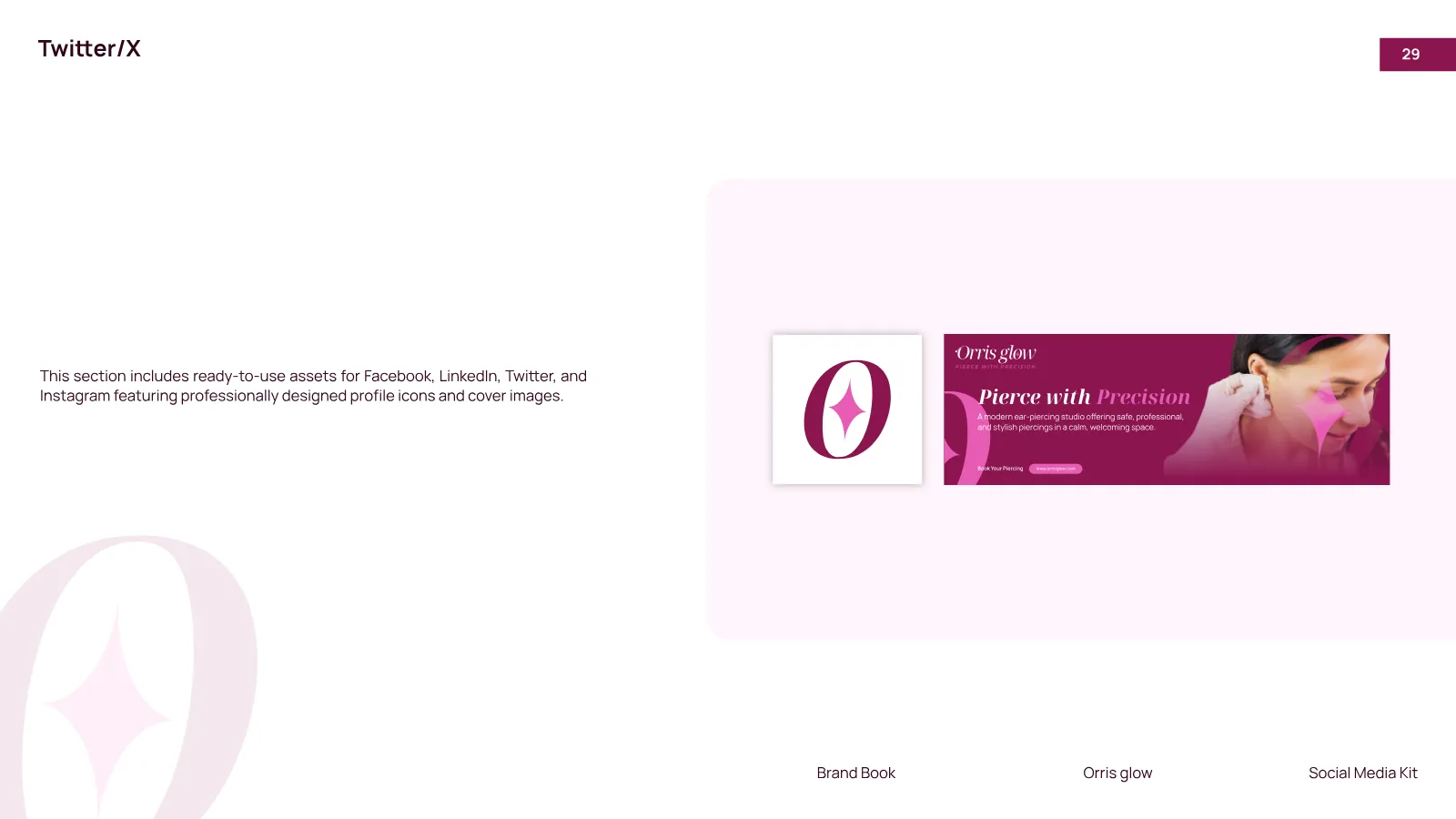 Orris Glow Brand Guidelines presentation, page 30 of 32