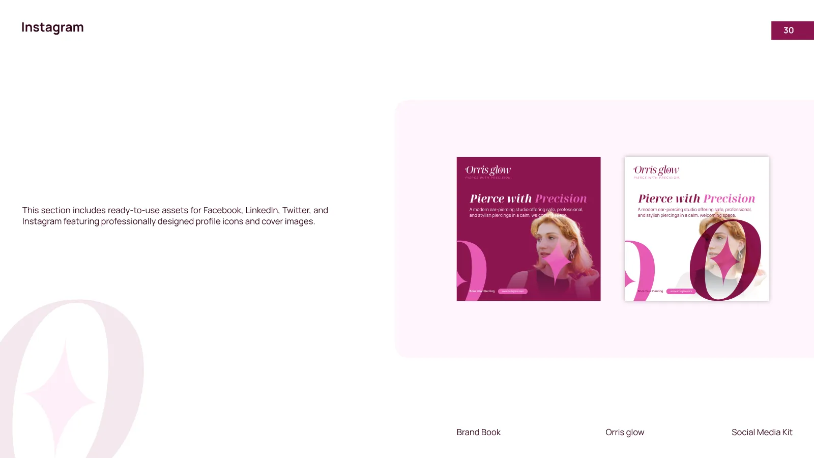 Orris Glow Brand Guidelines presentation, page 31 of 32