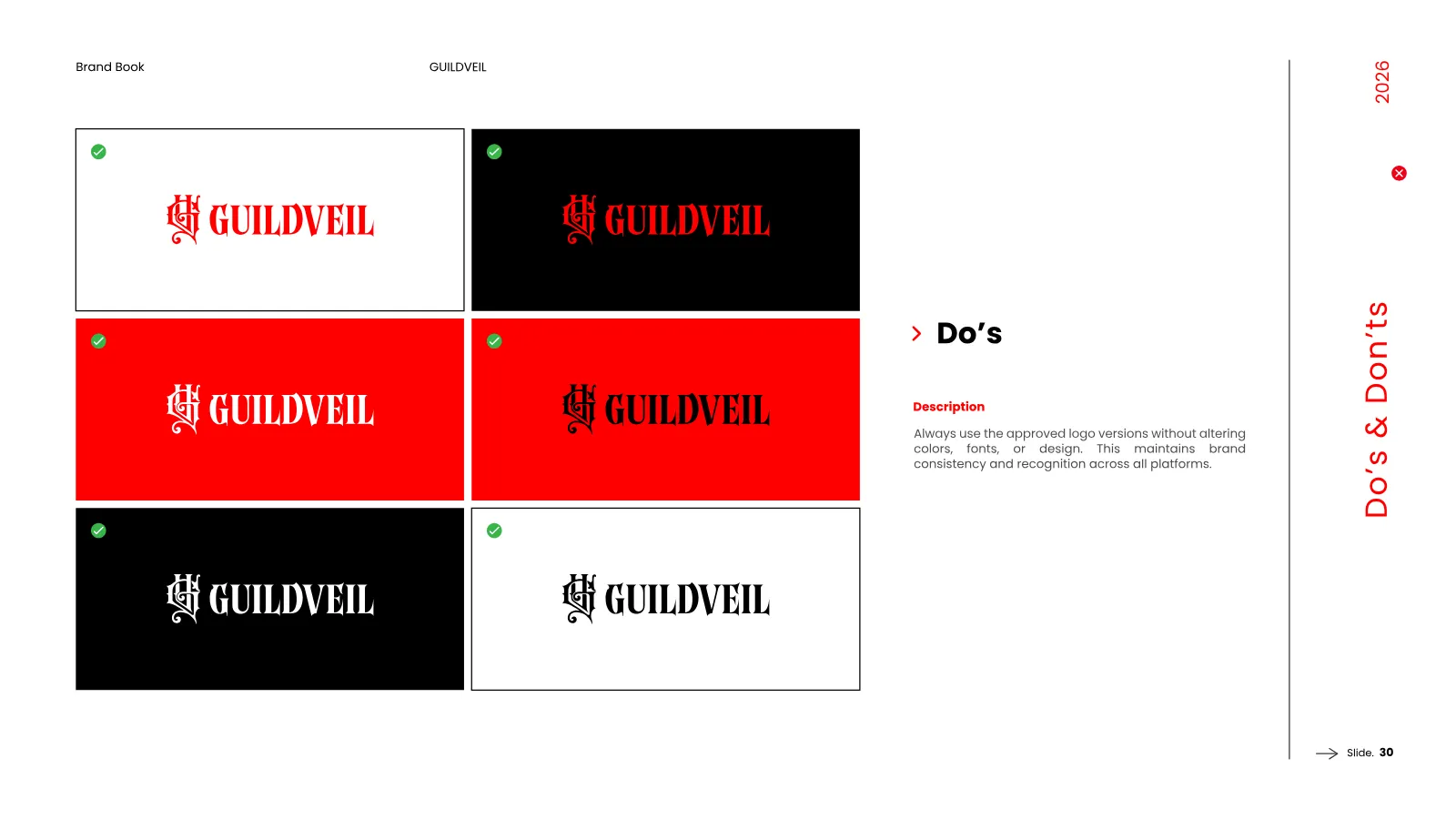 GUILDVEIL Brand Guidelines presentation, page 31 of 36