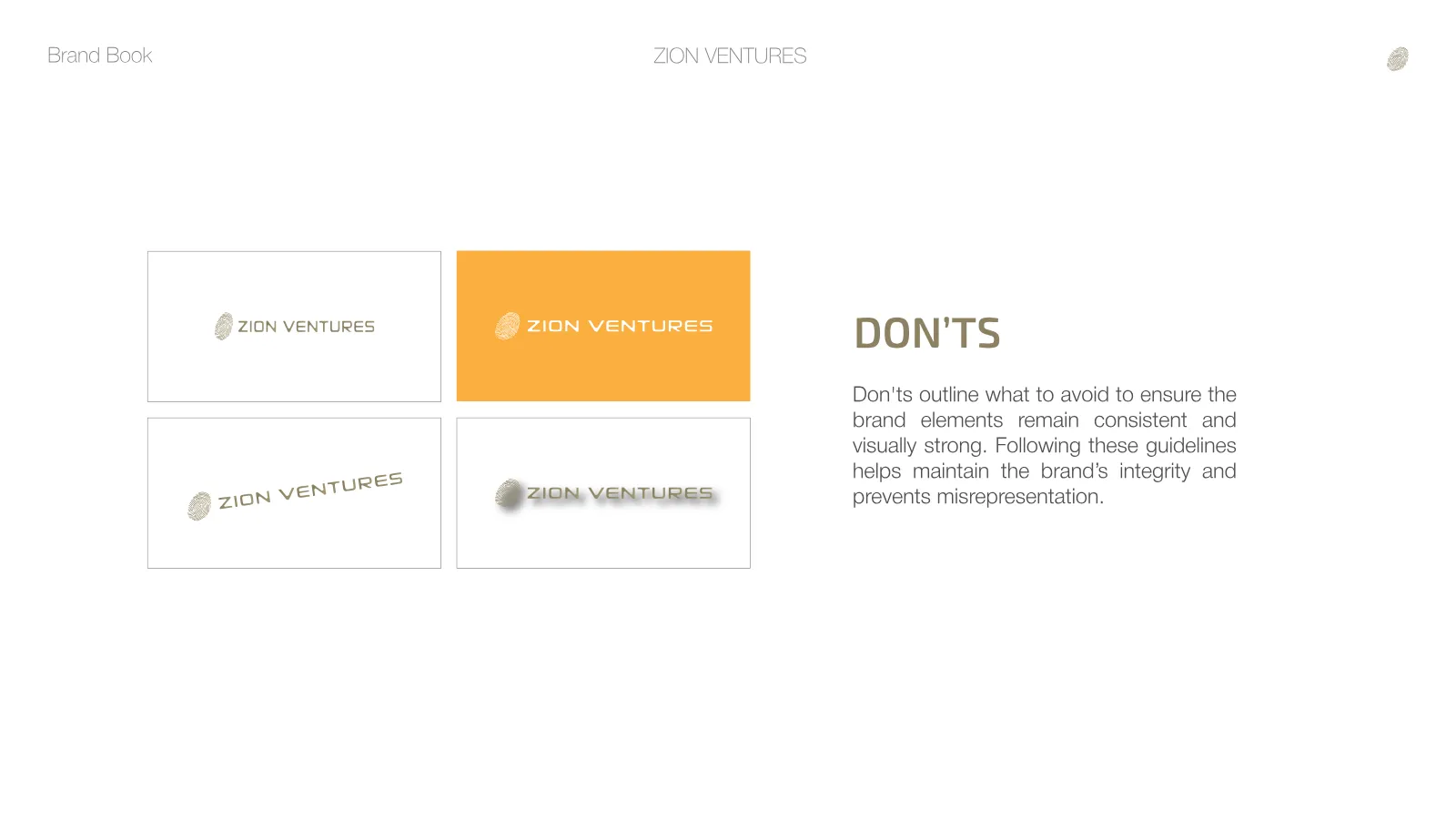 Zion Ventures Brand Guidelines presentation, page 33 of 34