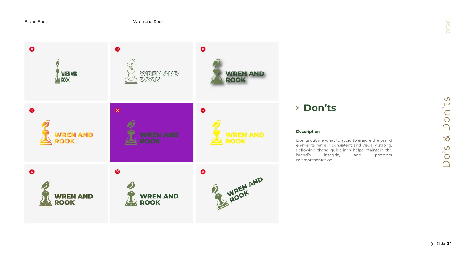 Wren and Rook Brand Guidelines presentation, page 35 of 38